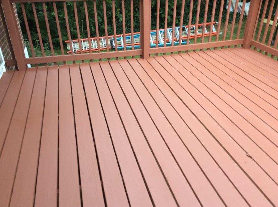 Freshly painted red deck flooring